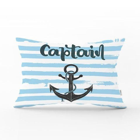 Nautical Pillow Case|Navy Anchor and Wheel Pillow Cover|Decorative Yacht Cushion|Rectangle Beach House Pillows|Striped Coastal Cushion Cover