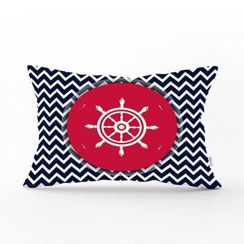 Nautical Pillow Case|Anchor and Wheel Pillow Cover|Decorative Yacht Cushion|Striped Rectangle Beach House Pillow|Life Saver Cushion Cover