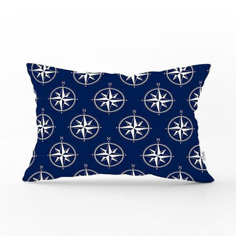 Nautical Pillow Case|Life Saver & Anchor and Wheel Pillow Cover|Decorative Yacht Cushion|Rectangle Beach House Pillow|Compass Cushion Cover