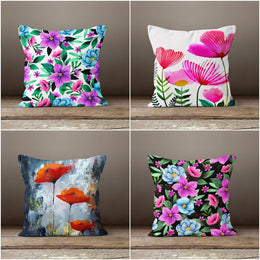 Floral Pillow Cover|Summer Trend Pillow Case|Decorative Pillow Sham|Housewarming Floral Cushion Case|Throw Pillow Case|Red & Purple Pillow