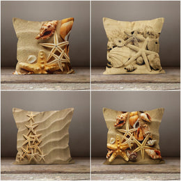 Beach House Pillow Case|Navy Marine Pillow Cover|Decorative Coastal Cushions|Coastal Throw Pillow|Beige Starfish Home Decor|Nautical Decor
