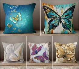 Butterfly Pillow Case|Butterfly Painting Pillow Cover|Decorative Cushion Case|Housewarming Turquoise Purple and Gold Color Butterfly Pillow