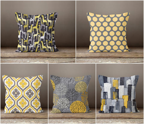 Yellow and Gray Pillow Cover|Geometric Design Pillow Case|Decorative Housewarming Cushion Case|Outdoor Pillow|Boho Bedding Cozy Home Decor