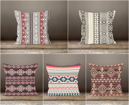 Rug Design Pillow Cover|Terracotta Southwestern Cushion Case|Decorative Aztec Print Ethnic Home Decor|Farmhouse Style Geometric Pillow Case
