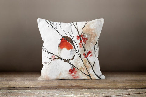 Floral Bird Pillow Case|Birds and Red Berries Pillow Cover|Yellow Floral Cushion Case|Housewarming Boho Pillow Top|Summer Porch Cushion Case
