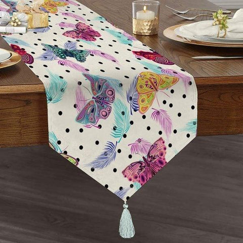 Butterfly Table Runner|High Quality Triangle Chenille Table Runner|Summer Trend Floral Butterfly Tabletop|Striped Butterfly Print Tabletop