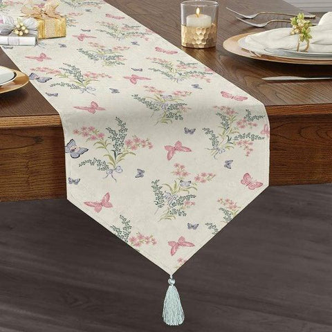 Butterfly Table Runner|High Quality Triangle Chenille Table Runner|Summer Trend Floral Butterfly Tabletop|Striped Butterfly Print Tabletop