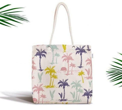 Palm Tree Shoulder Bag|Floral Fabric Handbag with Gray Green Yellow Palm Tree|Floral Beach Tote Bag|Summer Trend Messenger Bag|Gift for Her