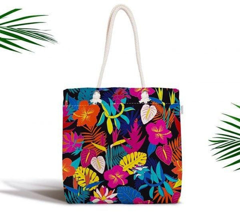 Floral Shoulder Bag|Fabric Handbag with Flowers|Vibrant Colors Beach Tote Bag|Summer Trend Colorful Flowers Messenger Bag|Gift for Her