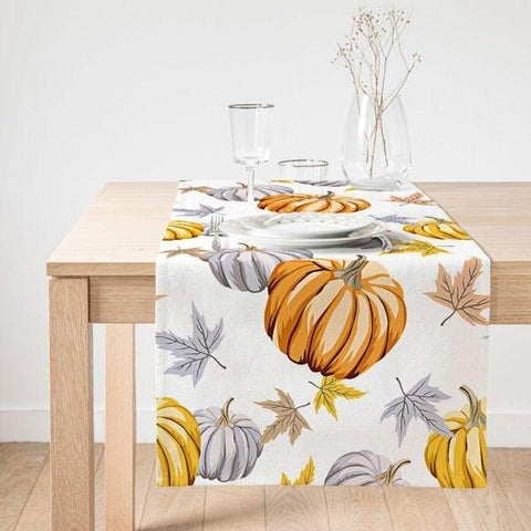 Fall Trend Table Runner|High Quality Pumpkin Table Runner|Orange Home Decor|Farmhouse Table Decor|Autumn Home Decor|Gray Pumpkin Tablecloth