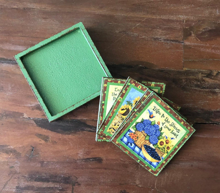 Set of 6 Hand Painted Coasters| Wooden Decor|Custom Table Decor|Acrylic Painting|Original Home Decor|Mug Coaster|Handmade|Housewarming Gift