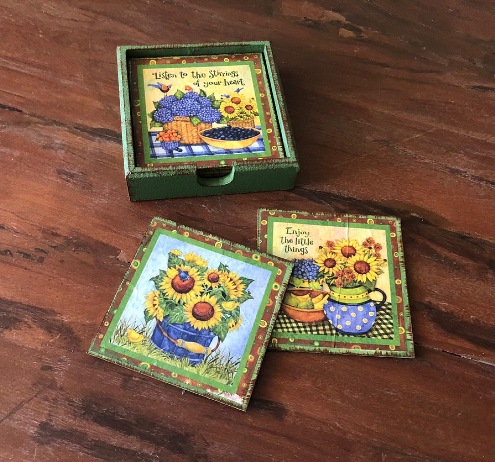 Set of 6 Hand Painted Coasters| Wooden Decor|Custom Table Decor|Acrylic Painting|Original Home Decor|Mug Coaster|Handmade|Housewarming Gift