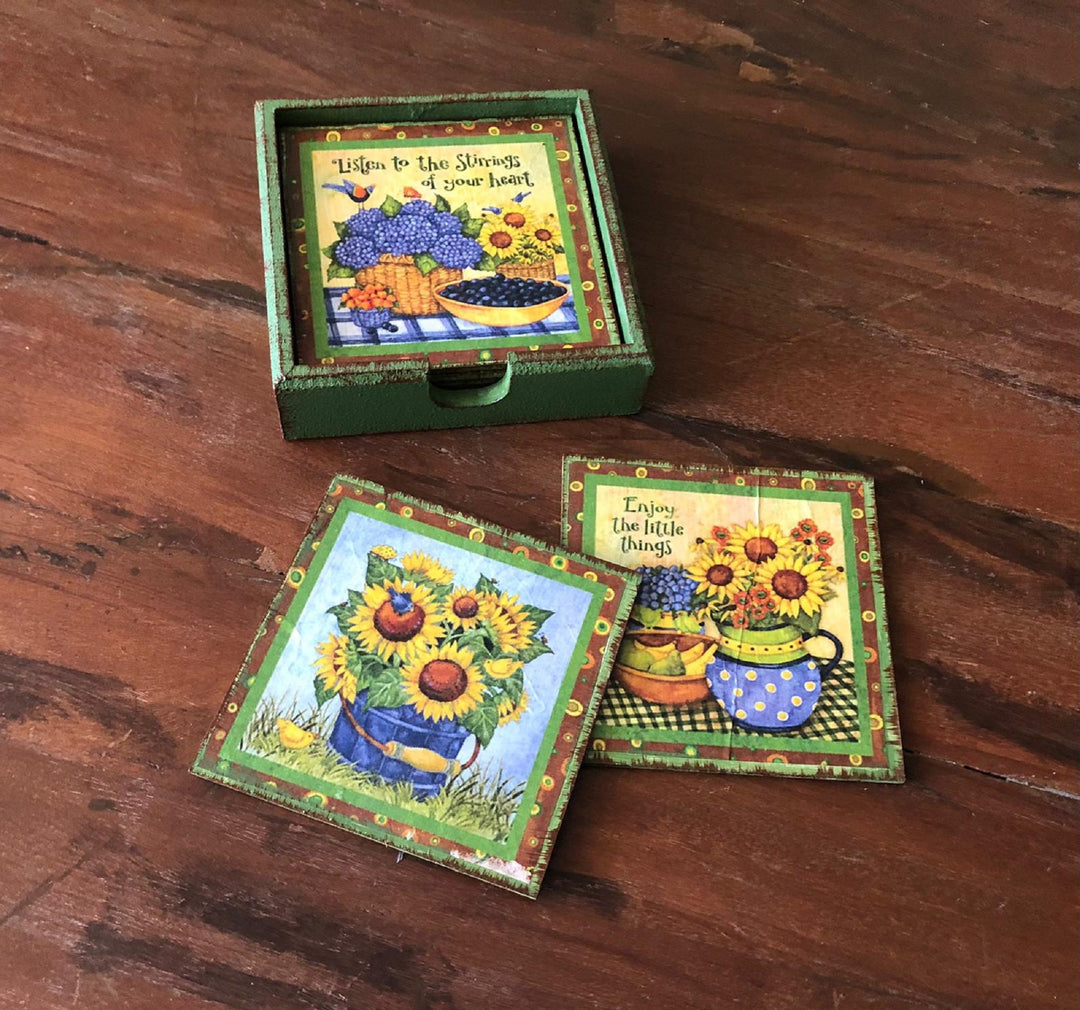 Set of 6 Hand Painted Coasters| Wooden Decor|Custom Table Decor|Acrylic Painting|Original Home Decor|Mug Coaster|Handmade|Housewarming Gift