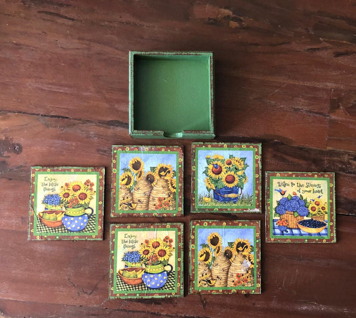 Set of 6 Hand Painted Coasters| Wooden Decor|Custom Table Decor|Acrylic Painting|Original Home Decor|Mug Coaster|Handmade|Housewarming Gift