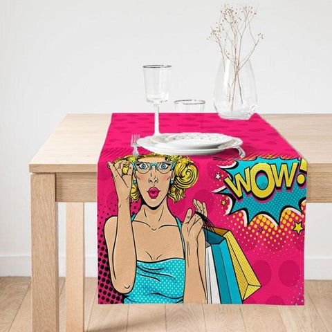 Pop Art Girl Table Runner|Decorative Table Runner|Vibrant Colors Pop Art Suede Runner|High Quality Table Decor|Vivid Colors Kitchen Decor
