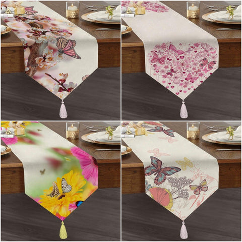 Butterfly Table Runner|High Quality Triangle Chenille Table Runner|Summer Trend Floral Butterfly Tabletop|Colorful Butterfly Print Tabletop