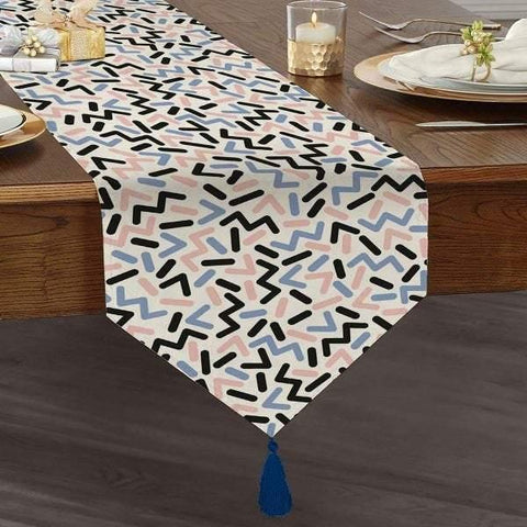 Abstract Geometric Table Runner|High Quality Triangle Chenille Tabletop|Decorative Tabletop|Psychedelic Home Decor|Modern Tasseled Runner