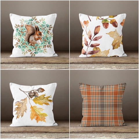 Fall Trend Pillow Cover|Autumn Cushion Case|Acorn and Squirrel Throw Pillow|Dry Leaf Home Decor|Housewarming Pillow Case|Farmhouse Pillow