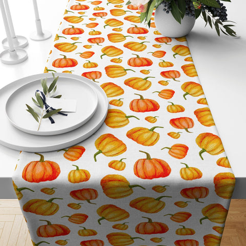 Fall Trend Table Runner|Pumpkin Table Runner|Orange and Yellow Pumpkin Home Decor|Farmhouse Style Tabletop|Housewarming Pumpkin Table Runner