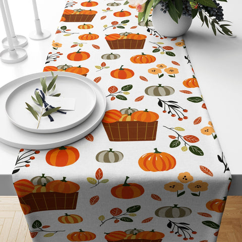 Fall Trend Table Runner|Pumpkin Table Runner|Leaves and Pumpkins Home Decor|Farmhouse Style Tabletop|Housewarming Pumpkin Table Runner