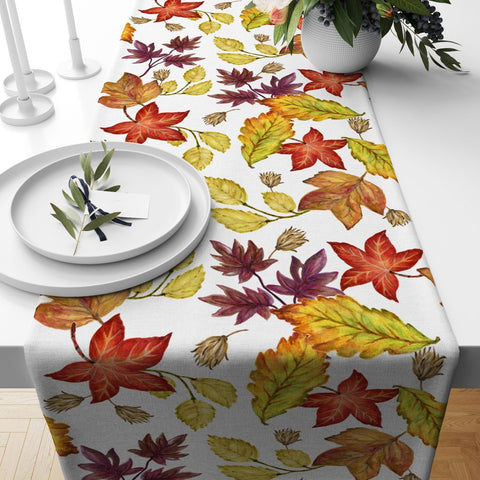 Fall Trend Table Runner|Dry Orange Color Leaves Table Runner|Autumn Home Decor|Farmhouse Style Table Top|Housewarming Fall Themed Tablecloth