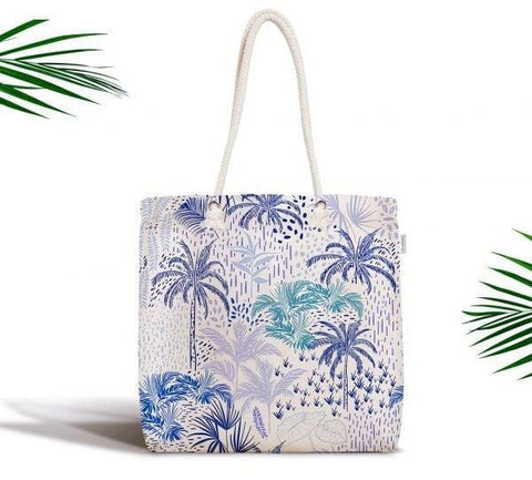 Palm Tree Shoulder Bag|Floral Fabric Handbag with Black Blue Green Palm Tree|Floral Beach Tote Bag|Summer Trend Messenger Bag|Gift for Her
