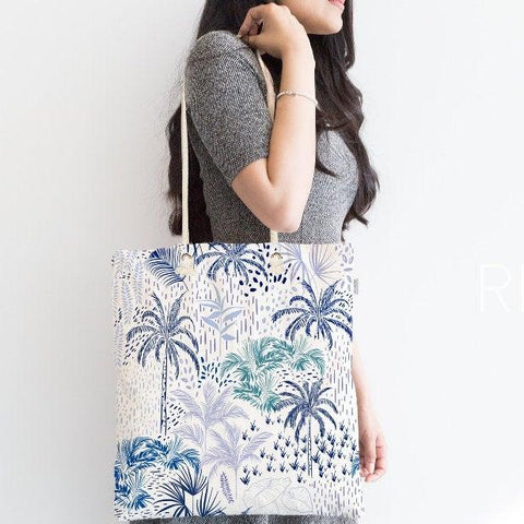 Palm Tree Shoulder Bag|Floral Fabric Handbag with Black Blue Green Palm Tree|Floral Beach Tote Bag|Summer Trend Messenger Bag|Gift for Her