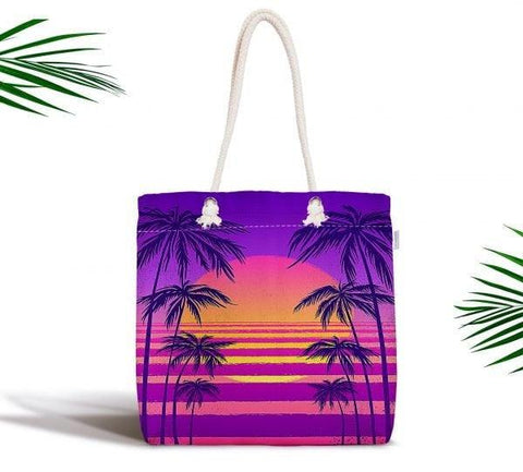 Palm Tree Shoulder Bag|Floral Fabric Handbag with Purple and Blue Palm Tree|Floral Beach Tote Bag|Summer Trend Messenger Bag|Gift for Her