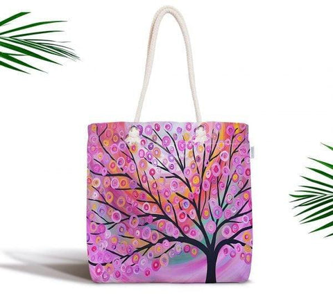 Tree Shoulder Bag|Floral Fabric Handbag with Turquoise Gray Green Pink Tree|Floral Beach Tote Bag|Summer Trend Messenger Bag|Gift for Her