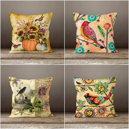 Floral Bird Pillow Case|Sunflower Bird Pillow Cover|Decorative Summer Cushion Case|Housewarming Boho Home Decor|Abstract Colorful Flower