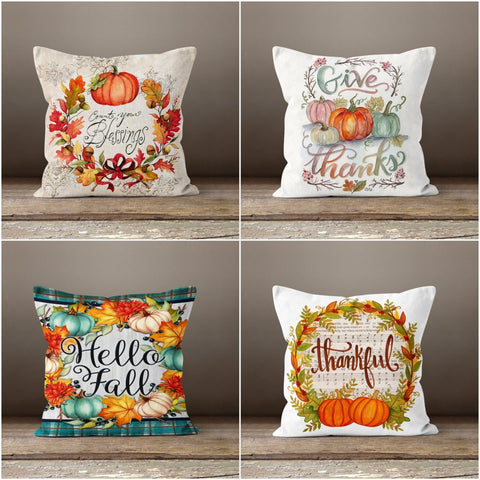 Fall Trend Pillow Cover|Hello Fall Cushion Case|Orange and Turquoise Pumpkin Throw Pillow|Halloween Home Decor|Housewarming Farmhouse Pillow