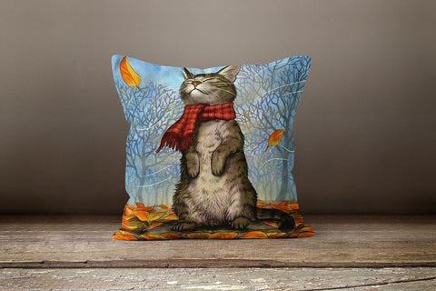 Cute Cat Pillow Cover|Autumn Cushion Case|Animal Print Throw Pillow|Farmhouse Style Outdoor Pillow Case|Housewarming Cat Print Cushion Cover