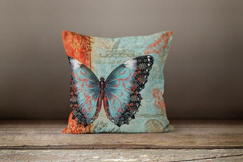 Butterfly Pillow Case|Pink Red Gray Butterfly Pillow Cover|Decorative Floral Cushion Case|Housewarming Boho Pillow|Farmhouse Porch Cushion