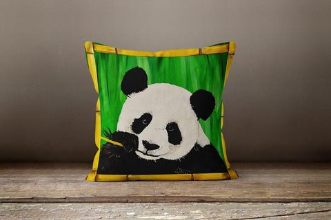 Cute Panda Pillow Cover|Decorative Cushion Case|Green Home Decor|Black White Panda Pillow Case|Animal Print Case|Farmhouse Style Pillow Case