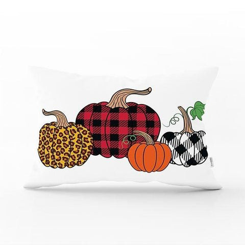 Fall Trend Pillow Cover|Rectangle Pumpkin Cushion Case|Checkered Orange Red Yellow Pumpkin Throw Pillow|Farmhouse Style Thanksgiving Cushion