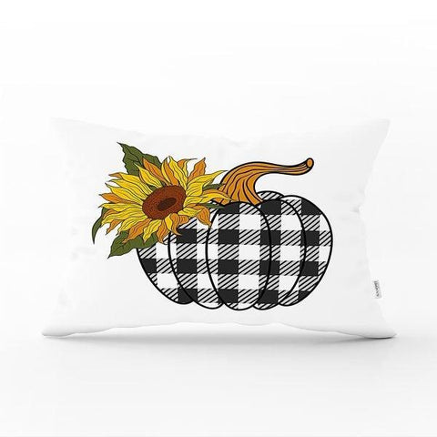 Fall Trend Pillow Cover|Rectangle Pumpkin Cushion Case|Checkered Orange Red Yellow Pumpkin Throw Pillow|Farmhouse Style Thanksgiving Cushion