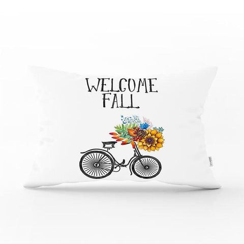 Fall Trend Pillow Cover|Rectangle Welcome Fall Cushion Case|Fall Umbrella Pillow|Gray Checkered Pumpkin Throw Pillow|Farmhouse Style Cushion