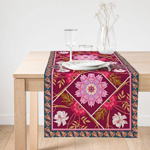Abstract Geometric Table Runner|Decorative Table Runner|Ethnic Pattern Suede Runner|High Quality Table Decor|Authentic Style Table Runner