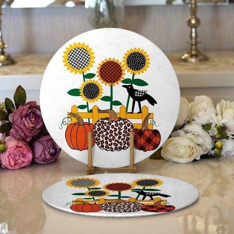 Fall Trend Placemat|Set of 2 Pumpkin Supla Table Mat|Floral Pumpkin Round American Service Dining Underplate|Farmhouse Style Autumn Coasters