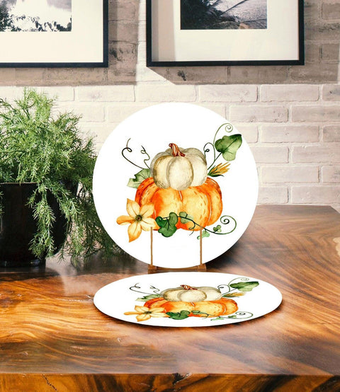 Pumpkin Placemat & Table Runner|Pumpkin Table Top|Set of 2 Pumpkin Supla Table Mat|Round American Service Dining Underplate and Coasters