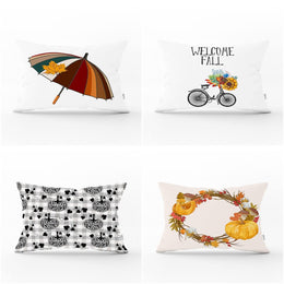Fall Trend Pillow Cover|Rectangle Welcome Fall Cushion Case|Fall Umbrella Pillow|Gray Checkered Pumpkin Throw Pillow|Farmhouse Style Cushion