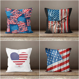 American Flag Pillow Cover|Heart Design USA Flag Cushion Case|Red White Blue Throw Pillow|Abstract American Flag Decor|Square Pillow Case