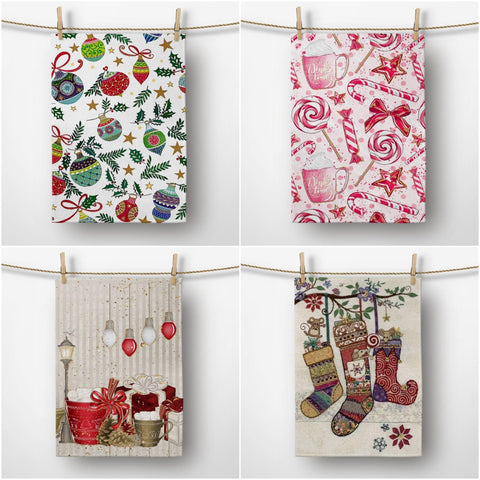 Christmas Kitchen Towel|Christmas Ornaments Dish Towel|Xmas Candies Hand Towel|Decorative Hand Towel|Winter Trend Tea Towel|Xmas Socks Towel