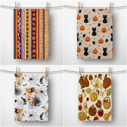 Halloween Kitchen Towel|Carved Pumpkin and Black Cat Dish Towel|Watercolored Halloween Towel|Decorative Halloween Towel|Autumn Trend Towel