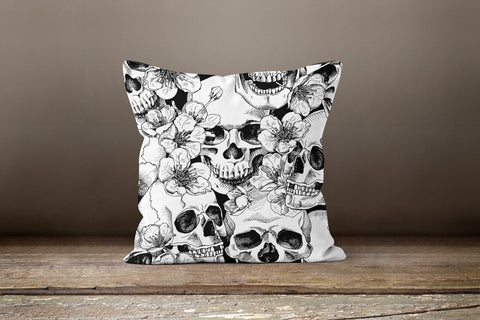 Halloween Pillow Case|Gray Skulls Pillow|Black White Cushion Case|Scary Themed Throw Pillow|Trick or Treat Home Decor|Halloween Pillow Sham