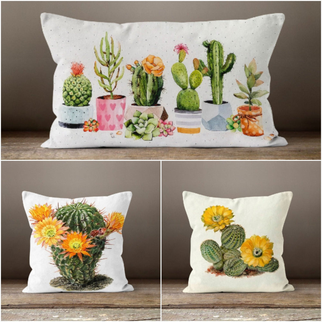 Floral Cactus Throw Pillowcase1