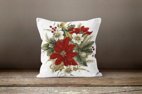 Christmas Flower Pillow|Xmas Red Poinsettia Cushion|Winter Trend Pillow Case|Valentine&