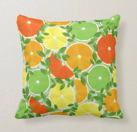 Lemons Pillow Cover|Floral Fresh Lemon Cushion Case|Decorative Green Lemon Tree|Colorful Lemons Home Decor|Housewarming Yellow Citrus Decor