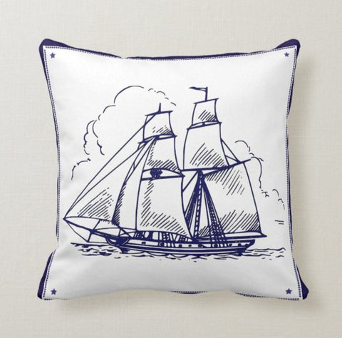 Nautical Pillow Cover|Navy Marine Pillow Case|Navy Anchor and Wheel Pillow|Sailboat Throw Pillow|Colorful Fish Decor|Beach House Cushion