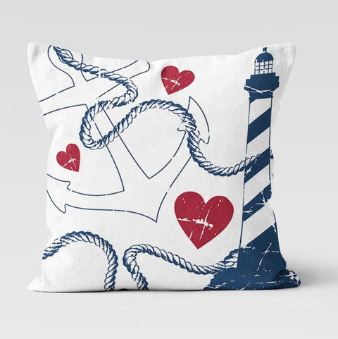 Nautical Pillow Cover|Anchor Throw Pillow Case|Navy Marine Pillow|Decorative Anchor and Life Saver Cushion Case|Coastal Beach House Pillow